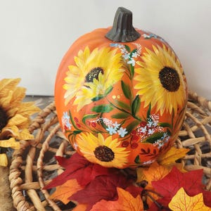 Hand Painted Pumpkin, Flower painted pumpkin, Sunflower Painting, Personalized pumpkin, Gift