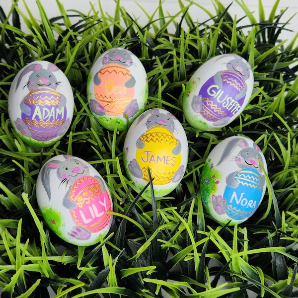 Personalized Easter Eggs, Hand Painted Wooden Eggs, Easter Gift, Painted Bunny Painted Egg Gift, Customised Gift