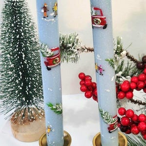 Christmas candles painted/Hand painted taper candle Christmas/Christmas gift/ Christmas decor