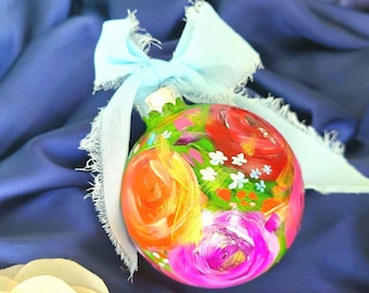 Handbemalte Weihnachtsverzierung Floral personalisierte Glasverzierung Weihnachten personalisierte Geschenk Ball Ornament