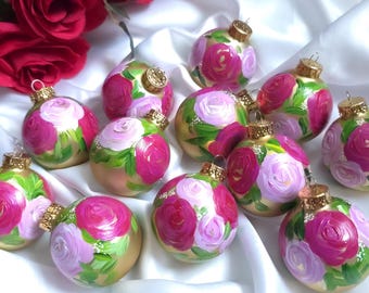Handbemalte Weihnachtsverzierung, florales Ornament Gold