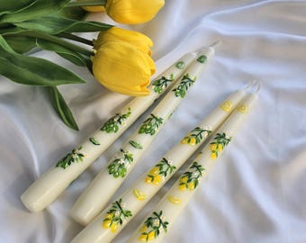 Vela de limón y lima pintada a mano, con aroma a cítricos, ideal para baby shower, cena de boda, regalo de verano.