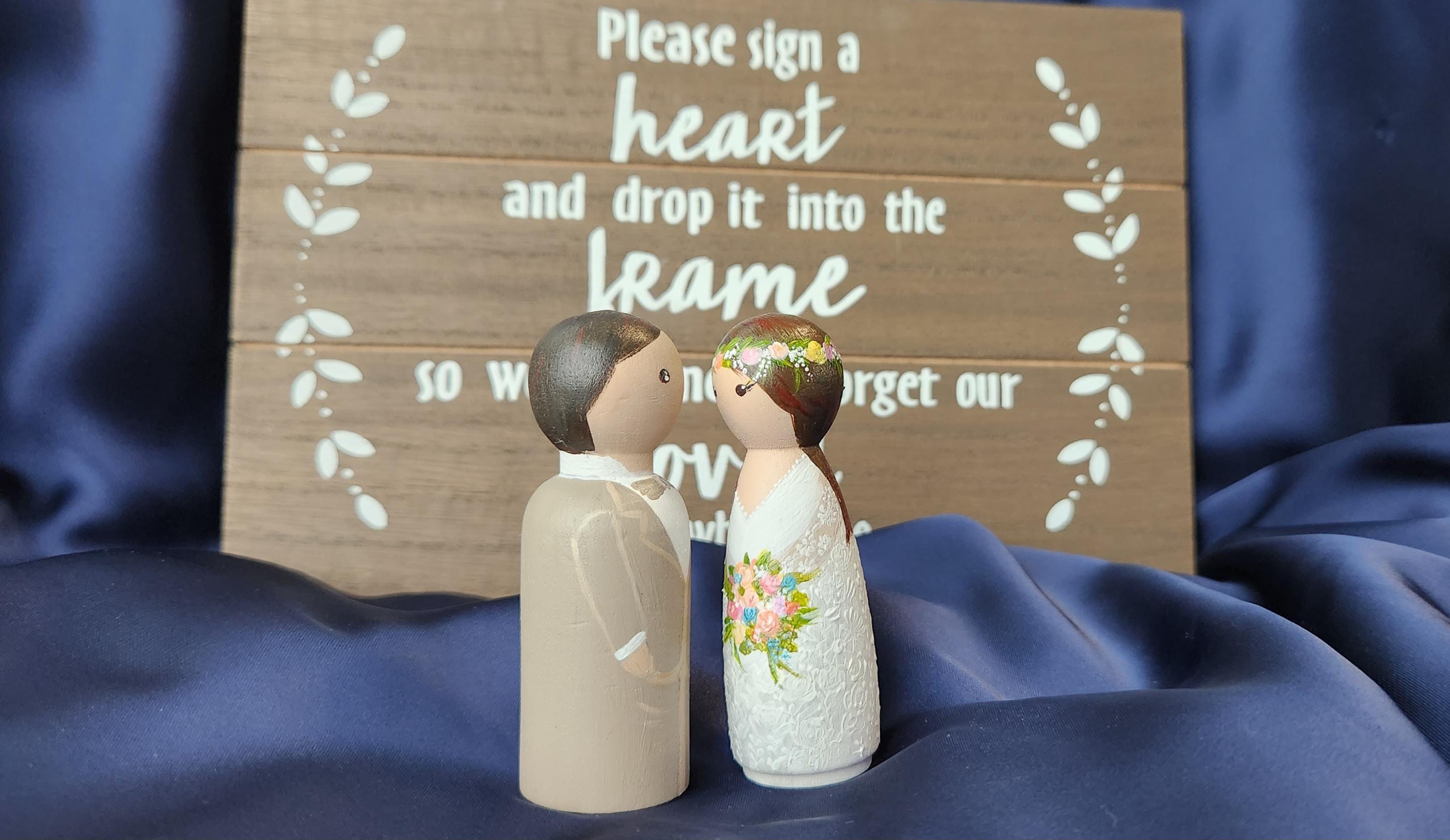 Custom Wedding Cake Topper Peg Dolls, Hand-painted Bride and Groom - Etsy