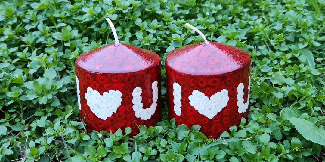 Hand Painted Taper Candles, Valentine Candles, Valentine Day Gift, I