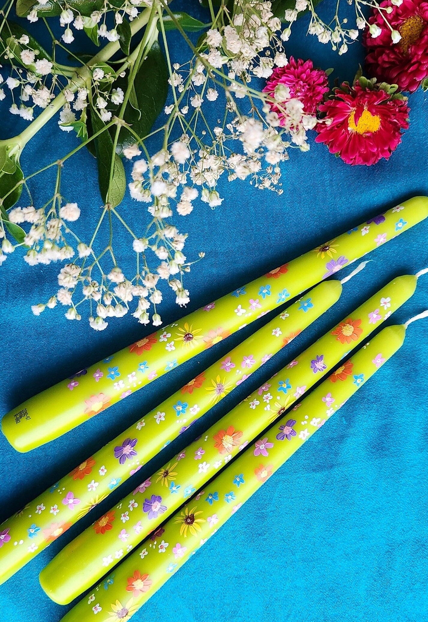 Hand Painted Floral Taper Candles