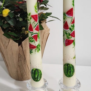 Hand Painted Candles, Spring Summer Painted Candles, Watermelon Candles, Easter Decor, Easter Gift
