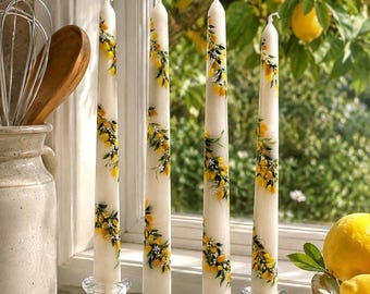 Velas de limón pintadas a mano, juego de 2, decoración cítrica para la cocina, regalo de inauguración de casa, vela para baby shower, regalo único