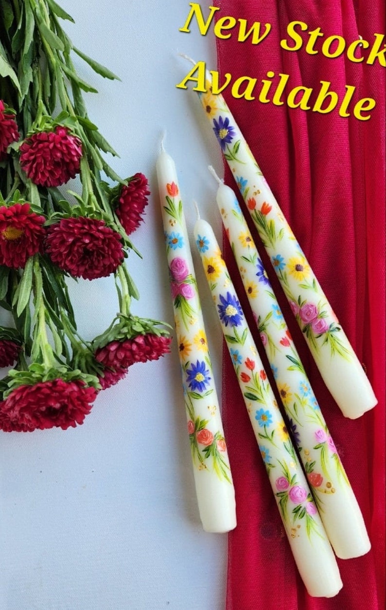 Hand Painted Spring Flower Candles, Bespoke, Painted Wedding Candles ...