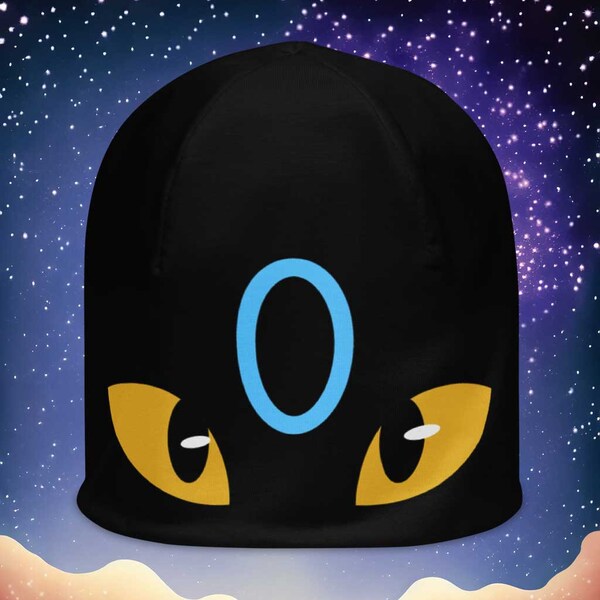 Shiny Umbreon Beanie - Rare Pokémon-Inspired Hat, Eevee Evolution Accessory, Unique Design for Gamers & Anime Enthusiasts