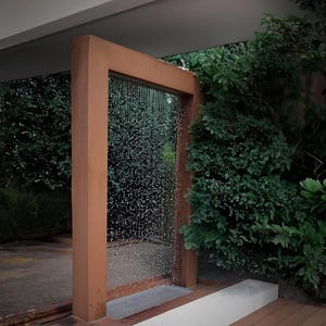 Corten Steel Rainfall Water Feature – Custom Sizes & Colors | Fully Plumbed Fountain with Pump | Modern Outdoor Waterfall Feature
