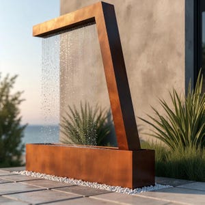 Zura Flow Regenvorhang Brunnen | Corten oder pulverbeschichteter Stahl | Modernes Outdoor Wasserspiel mit Pumpe & Wasserwerk | Benutzerdefinierte Wasserfall Brunnen