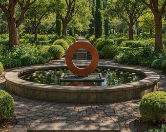 Cortenstahl Kreis Regenbrunnen: Modernes Outdoor Wasserspiel