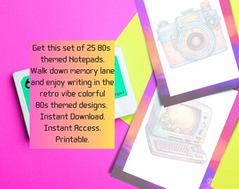 80s Retro Vibe Notepad Printables - Set of 2 Digital Downloads