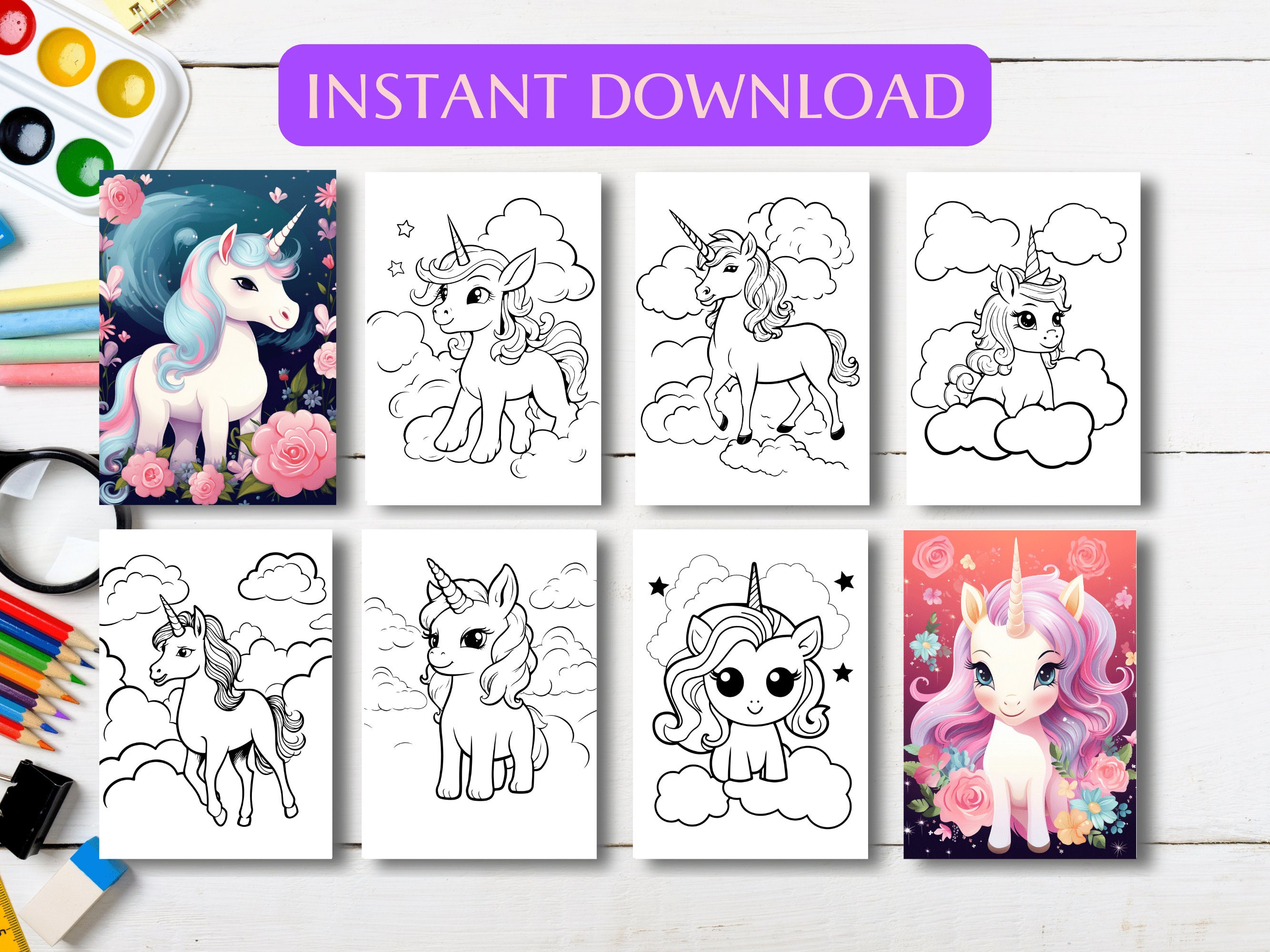 Unicorn Coloring Pages for Kids 2-5 Years Old Set of 40 Printable Pages ...