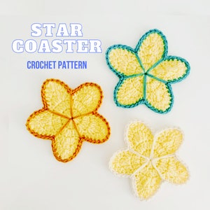 Star Crochet Coaster PDF Pattern, Home decor, Gift idea, Blue, Yellow, White Stars, Unique and Easy to Follow