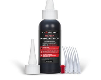 Starbond 2 oz. Black Medium-Thick CA Glue (Premium Cyanoacrylate Super Glue) Knot Filler 500 CPS Viscosity