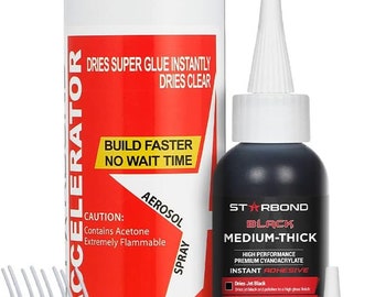 Starbond 2 oz. Black Medium-Thick Super Glue (CA Glue) with 6 oz. Aerosol Accelerator Bundle