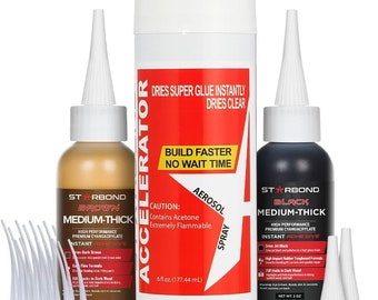 Starbond 2 oz. Black and 2 oz. Brown Medium-Thick Super Glue (CA Glue) with 6 oz. Aerosol Accelerator Bundle