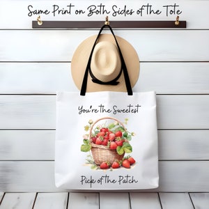 Strawberry Tote Bag, Reusable Bags, Canvas Tote Bag, Strawberry Bag, Summer Tote Bag, Farmers Market Bag, Gift for Her, Best Friend Gift