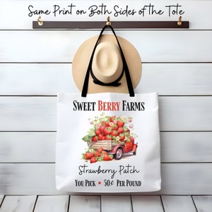 Strawberry Tote Bag, Reusable Bags, Canvas Tote Bag, Strawberry Bag, Summer Tote Bag, Farmers Market Bag, Gift for Her, Best Friend Gift