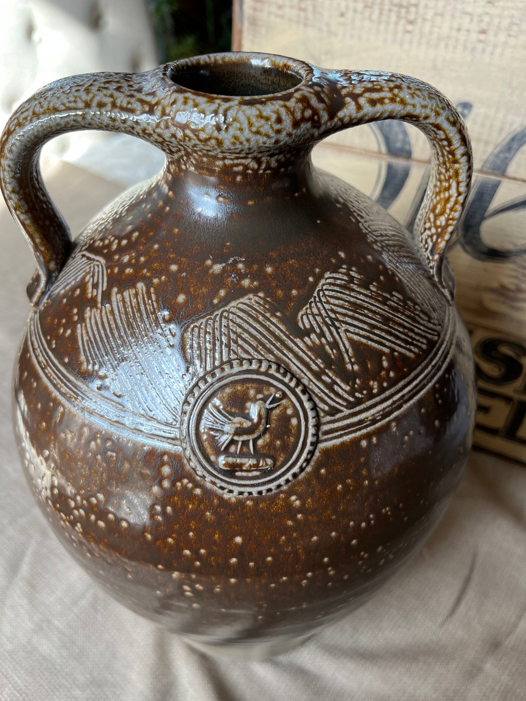 2002 Rowe Pottery Works Huge ALBANY SLIP Jug. Primitive Etsy