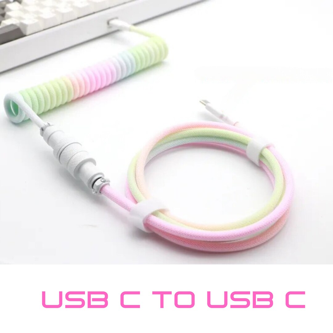 USB C to USB C Coiled Keyboard Cable Pastel Rainbow Coiled Etsy