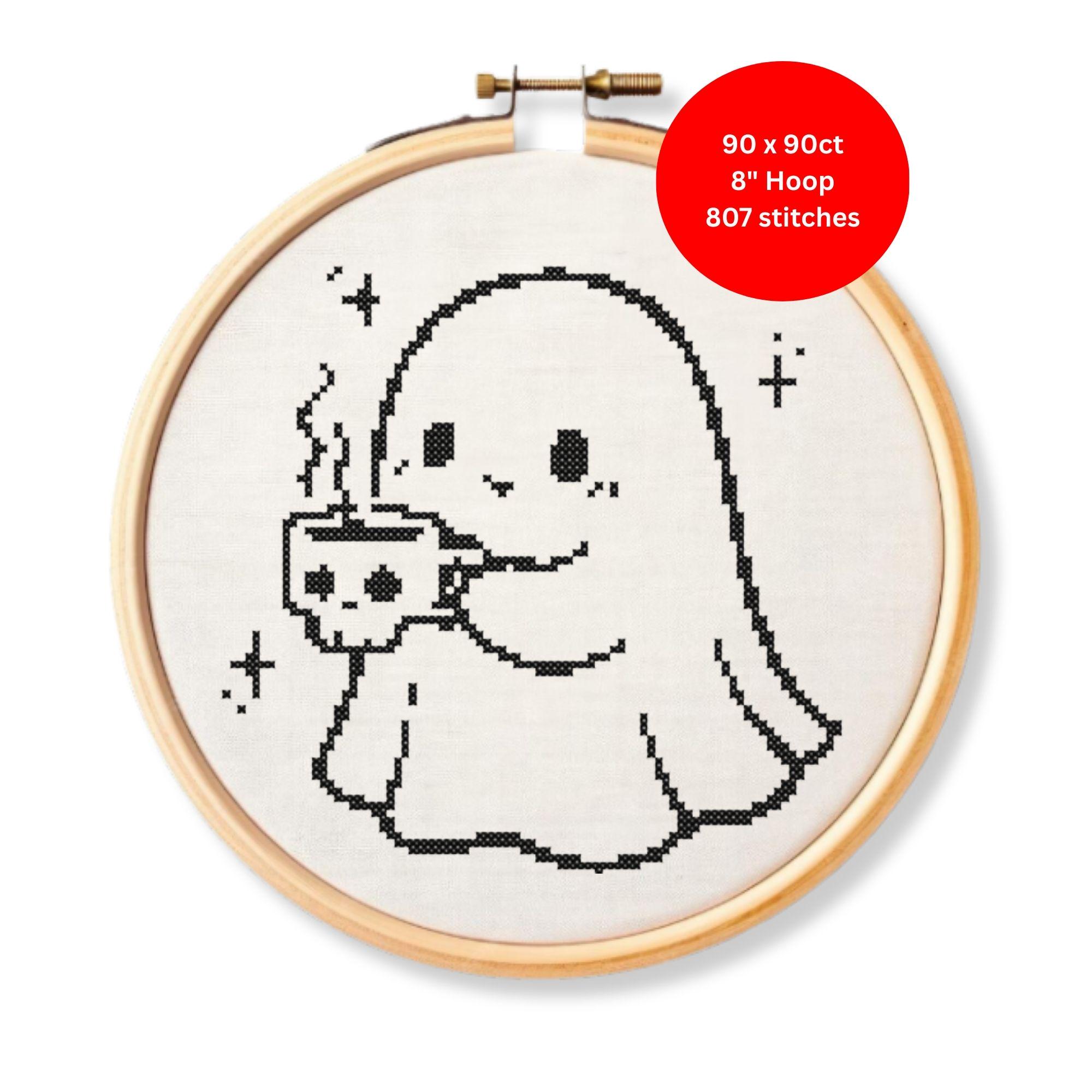 Cute Ghost Cross Stitch Pattern | Kawaii Ghost Cross Stitch | Coffee ...