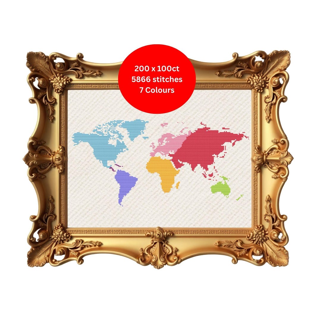 World Map Cross Stitch Pattern - Etsy