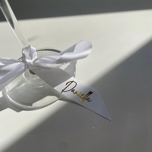 Customised Ribbon place card | Champagne glass place holders | Name ribbons | Favour ribbons | Ribbons for party favours | Place card Ribbon