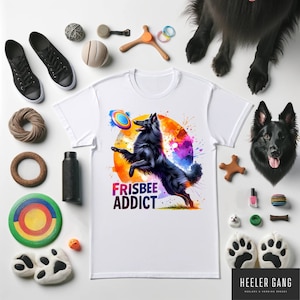 Belgian Sheepdog Groenendael shirt, Belgian Shepherd, Catching a Frisbee Watercolor-Style shirt. Belgian Sheepdog Disc Dog Shirt Unisex tee.