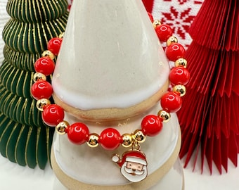 Handmade Santa Charm Bracelet – Acrylic & 14k Gold Christmas Jewelry