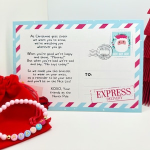 Girls Personalized Christmas Bracelet, Elf Gift, North Pole Postcard