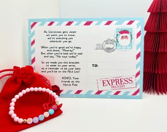 Girls Personalized Christmas Bracelet, Elf Gift, North Pole Postcard