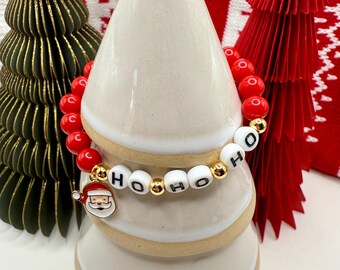 Handmade Santa Charm Christmas Bracelet – Festive Acrylic Beaded Jewelry