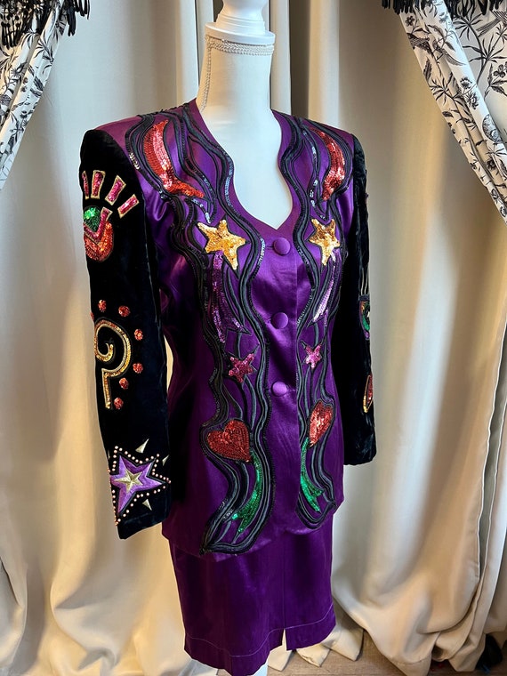 Vintage 1980’s Purple Satin Escada Sequined Suit - image 8