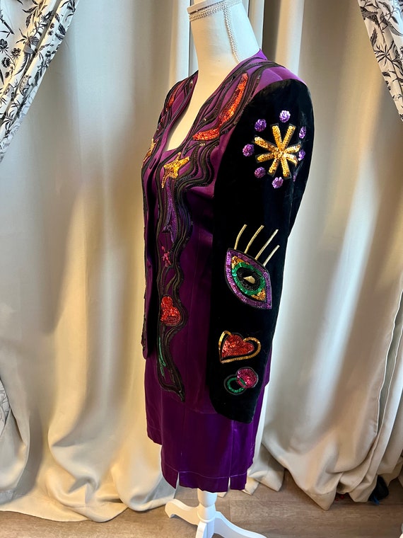 Vintage 1980’s Purple Satin Escada Sequined Suit - image 3