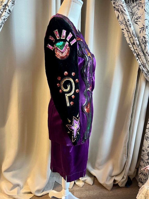 Vintage 1980’s Purple Satin Escada Sequined Suit - image 2