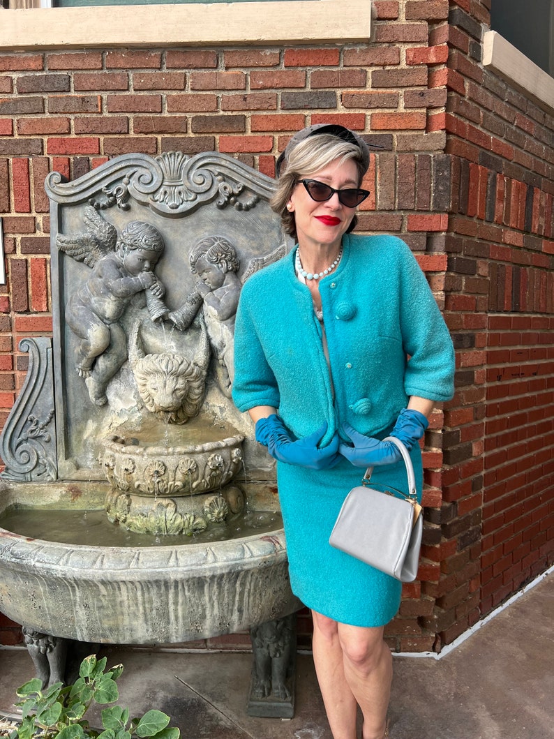 1960s Lilli Ann Teal Blue Dress + Jacket | LARGE