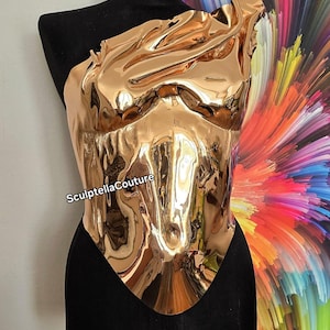 Brustpanzer Korsett Spiegel Metallic , Korsett Kunststoff , Rüstungskorsett Kunststoff, Cyberpunk Korsett , Cosplay Cyber , Burning Man Festival gold