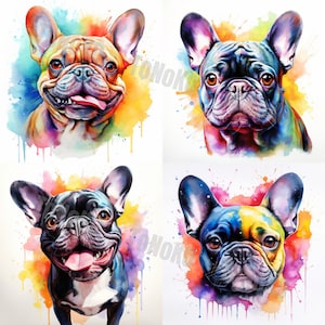 24 French Bulldog Dog Clipart | Watercolor Cute Pomeranian Dog  | PNG Bundle Digital Download | Pet Portrait Clipart | Frenchie
