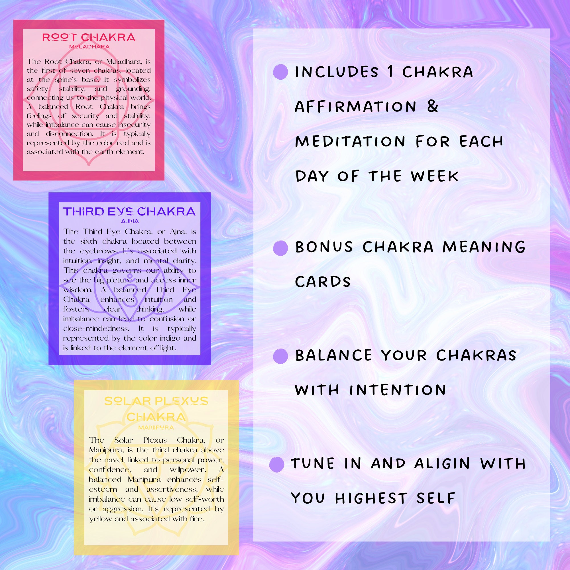 Printable Weekly 7 Chakra Affirmation and Meditation Cards 56 Included ...