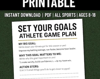 Hoja de trabajo para establecer metas para atletas jóvenes / Rastreador de metas deportivas imprimible / Mentalidad del atleta adolescente / Descarga en PDF / Motivación deportiva imprimible