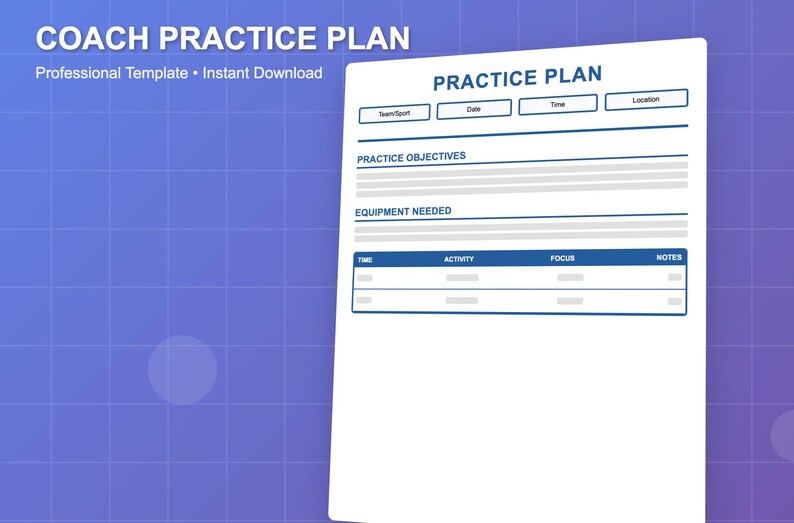 Coach Practice Plan Template PDF | Simple Sports Training Planner ...