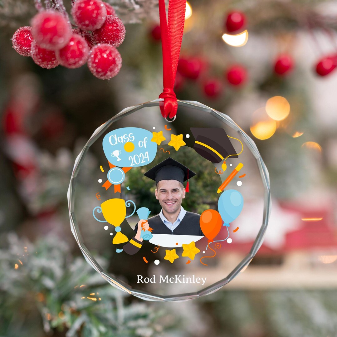 Personalized Graduation Photo Ornament: Class of 2024 Glass Ornament - Etsy