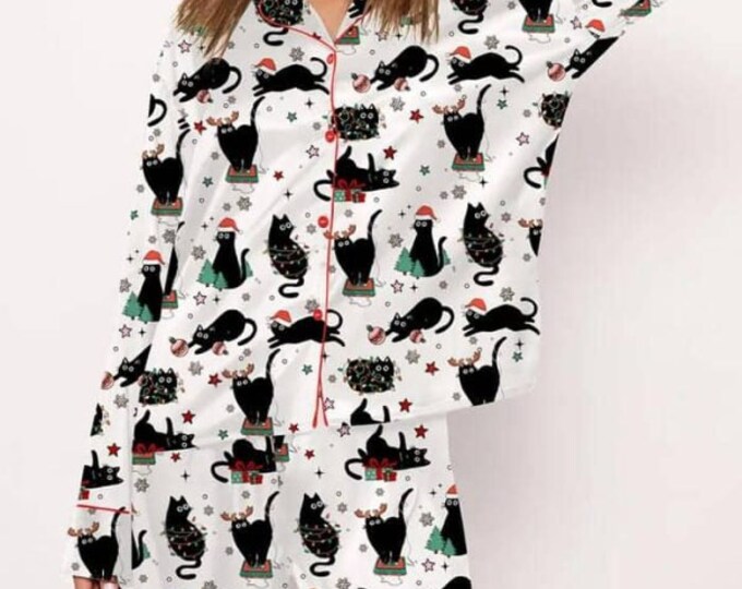 Cute Christmas Cat Pajama Set, Cute Christmas Cat Pajama Set, Cute Cat