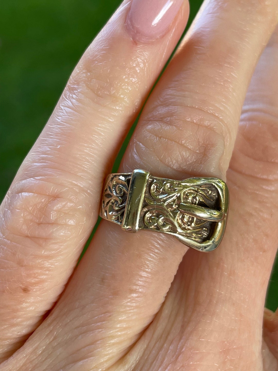 Vintage 9K Yellow Gold Buckle Ring Etsy