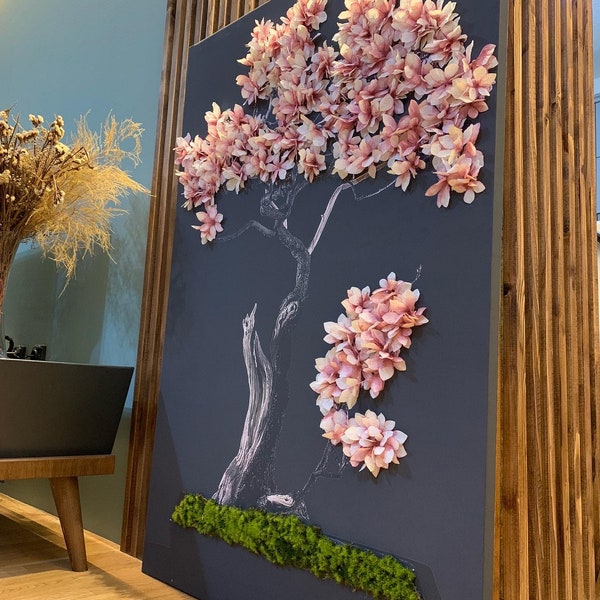 3D picture, artificial flowers, artificial moss, mural,