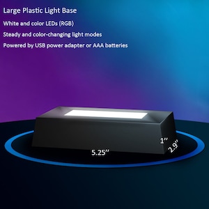 Large LED Light Base for 3D Crystal Photo - Black Plastic Crystal Base - Seasonal Gifts, Anniversaries, Christmas, Weddings, and Home Deco