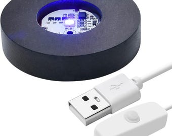 Wood LED Light Base for Acrylic, Crystal, Glass Art, 7 Color Cycle USB Crystal Sphere Holder, Round Lighted Display Stand for 3D Crystal