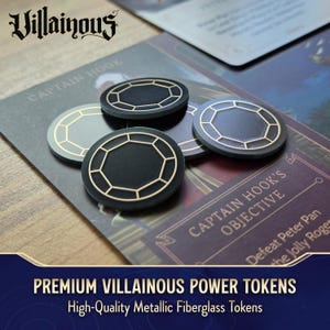 Premium Villainous Power Tokens | Fiberglass Resin - Gold Plated - Durable - Double Sided - Thin. THE Best Disney Villainous Tokens